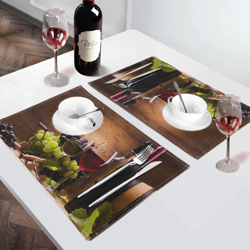 Oarencol Red and White Wine Glasses Placemat Table Mats Set of 6, Grape Wooden Heat-Resistant Washable Clean Kitchen Place Mats for Dining Table Decoration - Image 5